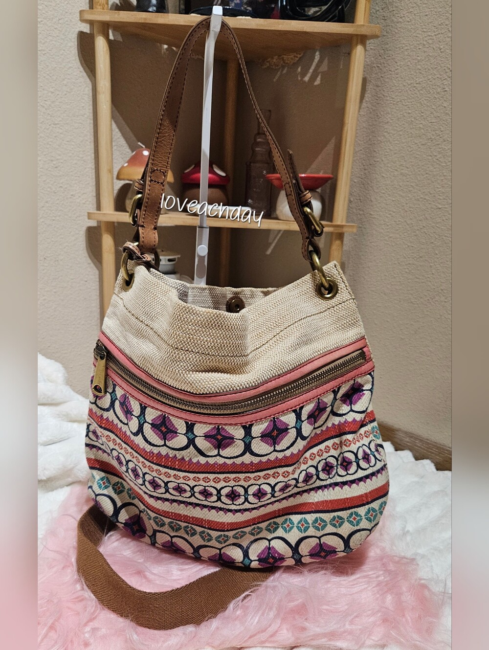 Fossil✨️Bohemian Embroidered Canvas Explorer Crossbody Bag